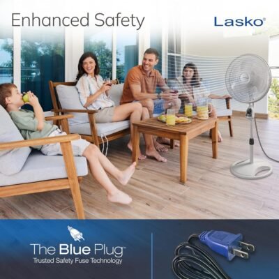 Lasko Oscillating Adjustable Pedestal Stand Fan with Timer and Remote for Indoor, Bedroom, Living Room, Home Office & College Dorm Use, 16 Inch, White, 1646