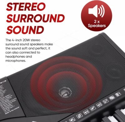 PYLE 61 Key Electric Keyboard Piano, Music Keyboard, LCD Display, Portable Design, Karaoke Function, Includes Headphones, Stand, Stool, Book Rack, Perfect for Beginners