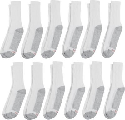 Hanes Men's Double Tough Crew Socks, 12-Pair Pack