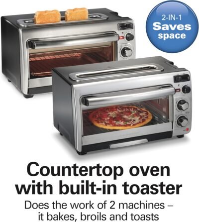 Hamilton Beach 2-in-1 Countertop Toaster Oven and Long Slot 2 Slice Toaster, 60 Minute Timer and Automatic Shut Off, Shade Selector, Stainless Steel (31156)