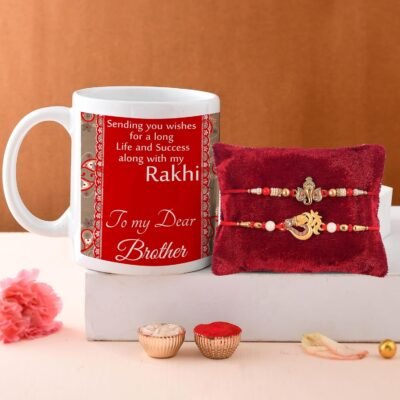 TIED RIBBONS Rakhi for Brother with Gift Set | Printed Coffee Mug (10 Oz) | Mini Card | Roli Tikka - Raksha bandhan Rakhi Set of 2