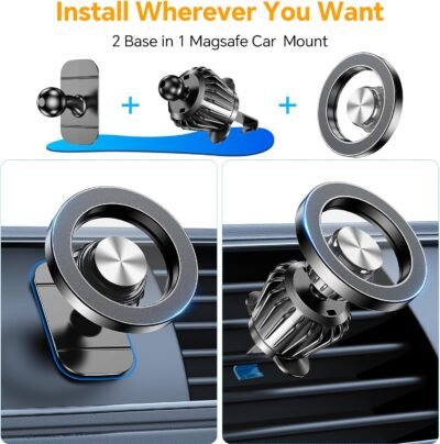 Kaistyle for Magsafe Car Mount【20 Strong Magnets】Magnetic Phone Holder for Car Phone Holder Mount Dash【360°】Cell Phone Holders for Your Car Accessories for Women Men iPhone 16 Pro Max 15 14 13 12 Plus