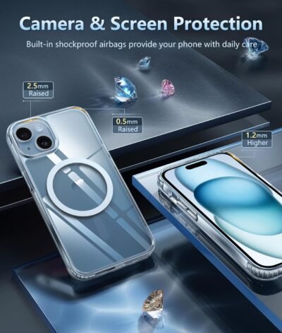 81lBP4rERYL._AC_SL1500_.jpg FNTCASE for iPhone 15 Case: for iPhone 14 | iPhone 13 Case Support Magnetic Charging Military Grade Drop Protection Anti Yellowing | Rugged Shockproof Phone Cover - 6.1 inch (Clear)