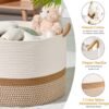 KAKAMAY Large Blanket Basket (20"x13"),Woven Baskets for storage Baby Laundry Hamper, Cotton Rope Blanket Basket for Living Room, Laundry, Nursery, Pillows, Baby Toy chest (White/Brown)
