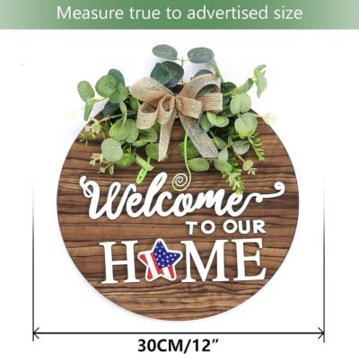 Interchangeable Seasonal Welcome Sign Front Door Decoration, Rustic Round Wood Wreaths Wall Hanging Outdoor, Farmhouse, Porch, for Spring Summer Fall All Seasons Holiday Halloween Christmas.
