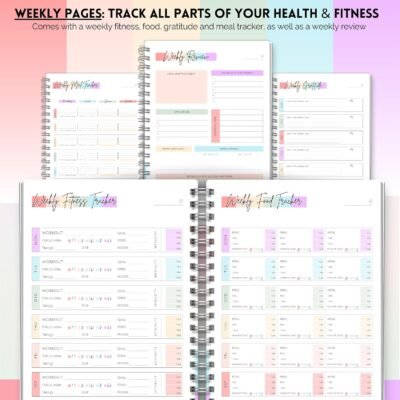 Wellness Journal - 90 Day Health, Fitness, Gratitude, Mindfullness, Wellbeing, Habit, Goals, Diet & Food Tracker - A5 (Pastel Rainbow)