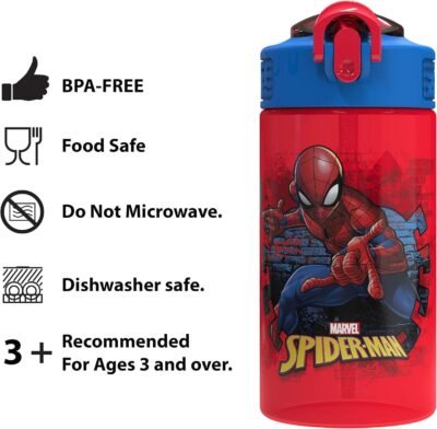 81tcZjb-kuL._AC_SL1500_.jpg Zak Designs Marvel SpiderMan Kids Spout Cover and Built-in Carrying Loop Made of Plastic, Leak-Proof Water Bottle Design (BPA-Free), Red, 16oz