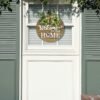 Interchangeable Seasonal Welcome Sign Front Door Decoration, Rustic Round Wood Wreaths Wall Hanging Outdoor, Farmhouse, Porch, for Spring Summer Fall All Seasons Holiday Halloween Christmas.
