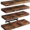 Fixwal 15.8in Floating Shelves, Rustic Wood Finish Wall Shelves Set of 4, Shelves for Wall Decor, with Invisible Brackets for Bathroom, Living Room,Bedroom and Kitchen(Rustic Brown)