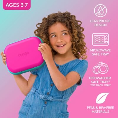 81uejB0F4GL._AC_SL1500_.jpg Bentgo Chill Kids Leak-Proof Lunch Box - 4-Compartment Bento Box with Built-In Ice Pack, 3.3 Cup Capacity, PFAS & BPA-Free, Microwave & Dishwasher Safe, Ideal Size for Ages 3 to 7 (Fuchsia/Teal)