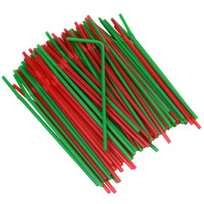 Chef Craft Select Plastic Flexible Christmas Straws, 8 inch 100 Piece Set, Green/Red