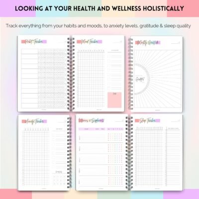 Wellness Journal - 90 Day Health, Fitness, Gratitude, Mindfullness, Wellbeing, Habit, Goals, Diet & Food Tracker - A5 (Pastel Rainbow)