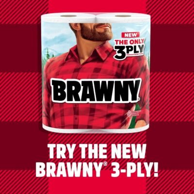 Brawny Tear-A-Square Paper Towels, 12 Double Rolls = 24 Regular Rolls, 3 Sheet Sizes (Quarter, Half, Full), Strength for All Messes, Cleanups, and Meal Prep