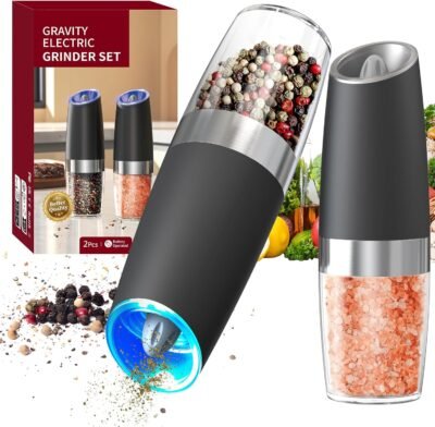 CIRCLE JOY Gravity Electric Salt and Pepper Grinder Set Automatic Salt and Pepper Grinder Set with LED Light, Battery Operated, Adjustable Coarseness, Large Capacity, for Home Kitchen BBQ