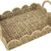 Household Essentials Handwoven Tray with Scalloped Edge and Handles, Natural