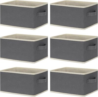 917Z8xZiQhL._AC_SL1500_.jpg LHZK Small Storage Baskets for Shelves 6 Pack, Collapsible Fabric Storage Bins for Shelves, Closet Organizers Bins with Handles (Grey, 11.4"x8.7"x6.7")