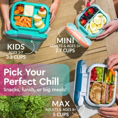 91CjWK-aQKL._AC_SL1500_.jpg Bentgo Chill Kids Leak-Proof Lunch Box - 4-Compartment Bento Box with Built-In Ice Pack, 3.3 Cup Capacity, PFAS & BPA-Free, Microwave & Dishwasher Safe, Ideal Size for Ages 3 to 7 (Fuchsia/Teal)