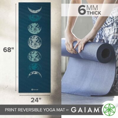 Gaiam Yoga Mat - Premium 6mm Print Reversible Extra Thick Non Slip Exercise & Fitness Mat for All Types of Yoga, Pilates & Floor Workouts (68" x 24" x 6mm Thick)