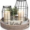 Rustic Farmhouse Lantern Decor Set of 2 - Stylish Decorative Lanterns for Your Living Room, Fireplace Mantle or Kitchen Dining Table - Modern Upscale Beauty for Your Entire Home