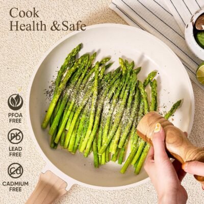 CAROTE 21Pcs Pots and Pans Set, Nonstick Cookware Sets, White Granite Induction Cookware Non Stick Cooking Set w/Frying Pans & Saucepans(PFOS, PFOA Free)