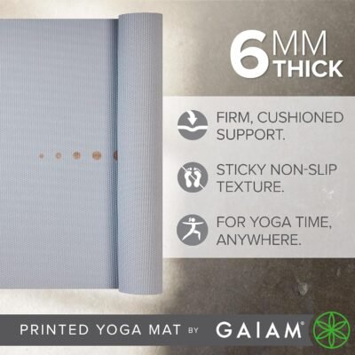Gaiam Yoga Mat - Premium 6mm Print Extra Thick Non Slip Exercise & Fitness Mat for All Types of Yoga, Pilates & Floor Workouts (68"L x 24"W x 6mm Thick)