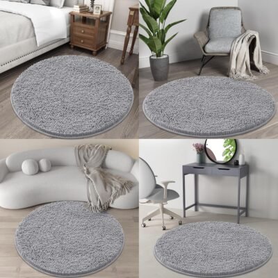 A1hJRc6miTL._AC_SL1500_.jpg OLANLY 30-inch Round Bathroom Rugs, Extra Soft and Absorbent Chenille Bath Rugs, Quick Dry Machine Washable Bath Mats for Bathroom Floor, Tub and Shower, Home Decor Accessories, Grey